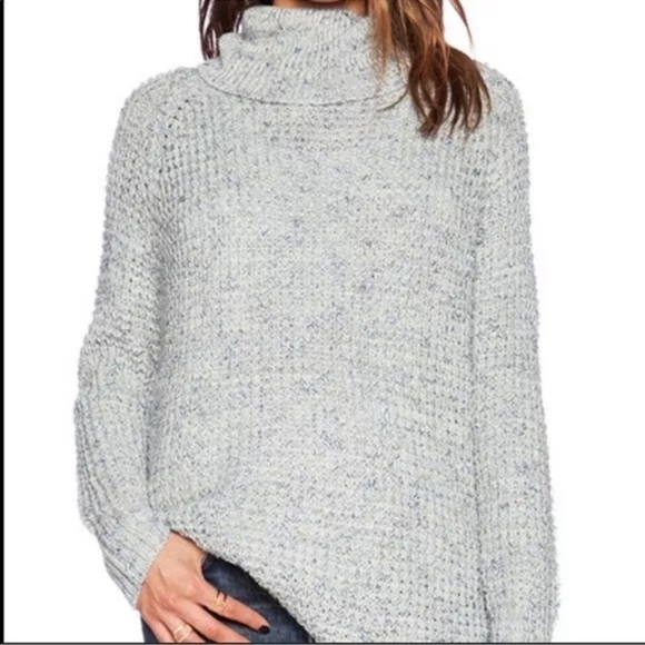 Free People blue chunky knit Dylan tweedy cowl turtleneck Sweater Size XS - Picture 2 of 8